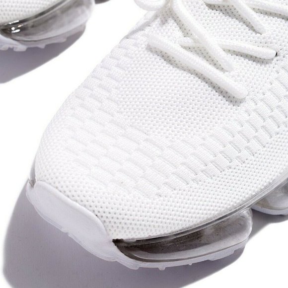 New White Knitted Lace Up Clear Heel Sneakers - Picture 5 of 5